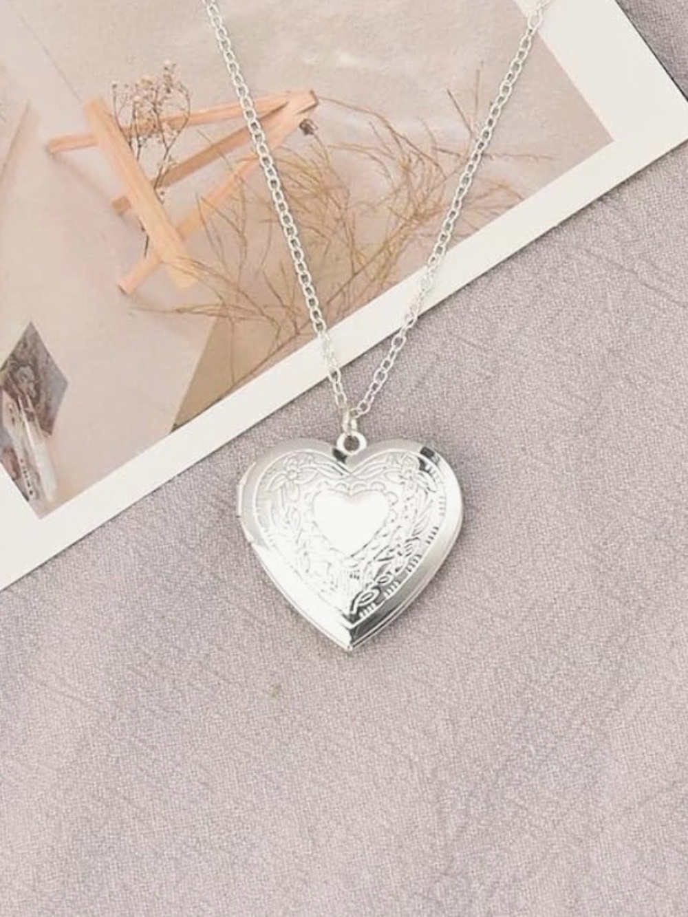 Silver Heart Locket Necklace